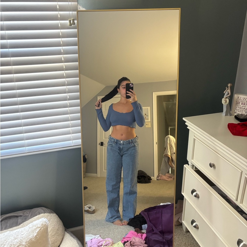 Blue Long Sleeve Crop Top